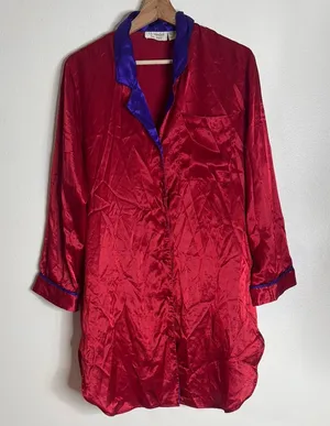 VTG 90s VICTORIAS SECRET Satin NIGHT SHIRT Nightgown Gold Label red‎ pjs sz P/S thumbnail 1