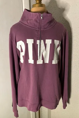 PINK Victoria's Secret Funnel Purple Logo Racer Stripe Zip Jacket. L Casual Preppy thumbnail 1
