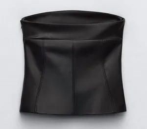 Nwt- Black Strapless Faux Leather Top thumbnail 5
