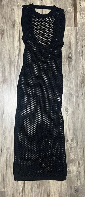 HYFVE Black Open Knit Crochet Open Back Maxi Dress Swim Coverup Size L thumbnail 1