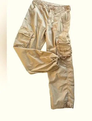 American Eagle Real Good Parachute Baggy Jogger Sz 8 Cargo Pockets Khaki thumbnail 1