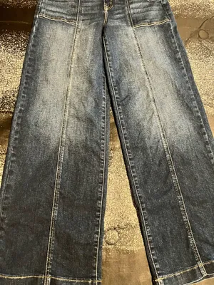 Womens 28" Evereve Front Seam High Waisted Wide Leg Jeans-Dark Wash thumbnail 7
