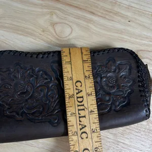 Vintage Hand Tooled Leather Floral Clutch Bag Dark Brown Whipstitch Western Boho thumbnail 7