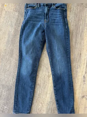 Good American High Rise Skinny Jeans 10 / 30 Dark Wash Stretch Denim Distressed thumbnail 3