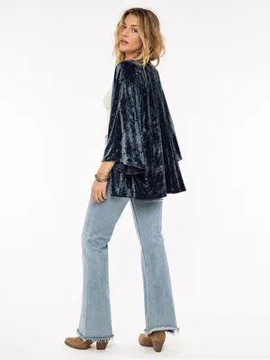 Crushed Velvet Kimono Duster Boho Soft Glam Festival Cardigan Open Front Robe thumbnail 2