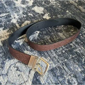 Floral Brown Leather Belt Adjustable Women's Size Medium thumbnail 1