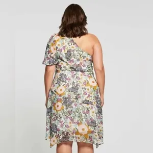 ESTELLE Women's 3X Wildbloom Midi‎ Dress Floral One shoulder Short Puff Sleeves thumbnail 2