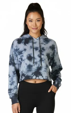 NWT 90 Degree By Reflex Hoodie Womens M Blue Tie Dye Crop Fleece Cool Girl Urban thumbnail 1