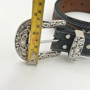 Nocona Size S Black Leather Floral Embroidered Rhinestone Western Cowgirl Belt thumbnail 10