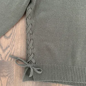Vince 100% Cashmere Crew Neck Side Tie Long Sleeve Relaxed Fit Sweater Olive XS thumbnail 3