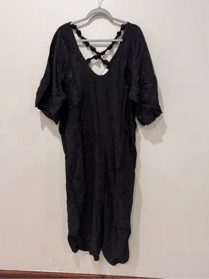 Ganni Size 38 Viscose Jacquard Midi Black Dress thumbnail 2