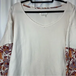 Anthropologie Annette Top Ivory Paisley Long Sleeve Waffle Knit Oversized Sz Med thumbnail 8