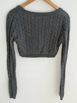 Brandy Melville Gray Cable Knit Cropped Cardigan Shrug thumbnail 10