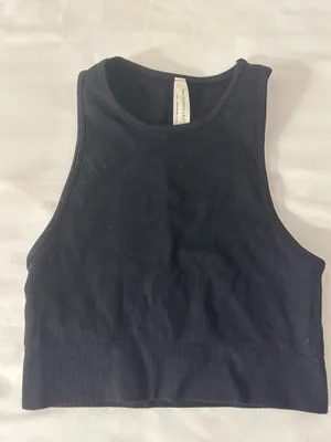 Babaton Aritzia Black Ribbed High-Neck Cropped Tank Top thumbnail 1