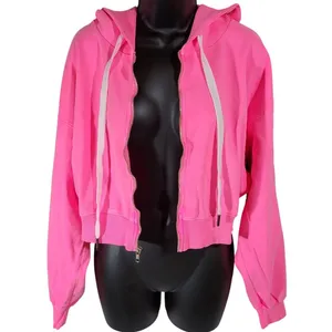 SOUL Cropped Zip‎ Up Hoodie Bright Pink Athletic Casual Womens Size S thumbnail 3