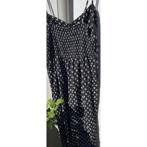AUW As U Wish Babydoll Smocked Floral Black White Midi Dress Size XL Jumpsuit thumbnail 11