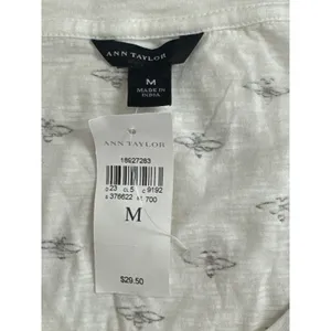 Ann Taylor White Gold Bee Print Slub Cotton Scoop Neck Tee Women M NWT Casual thumbnail 6