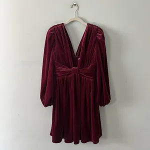 NWT Gianni Bini Mariah 3/4 Sleeve‎ Plunging V-Neck Burgundy Velvet A-Line Dress thumbnail 4