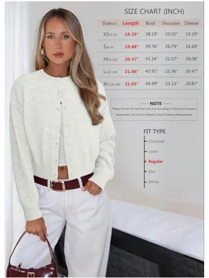 NEW White Cardigan Sweaters Lightweight Crop Knit Y2k S thumbnail 3