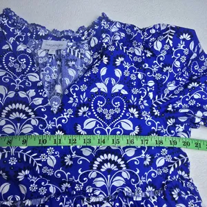 Sugarlips Lulu Floral Dixie‎ Split Neck Shift Dress Blue Floral Paisley Tiered M thumbnail 9