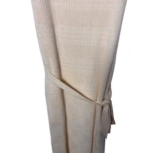 Rachel Zoe Womens Maxi Dress L‎ Cream Pointelle Knit Sleeveless Belted Coastal thumbnail 4