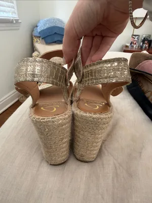 kanna Metallic Croc-Embossed Gold Espadrille Wedge Sandals thumbnail 3