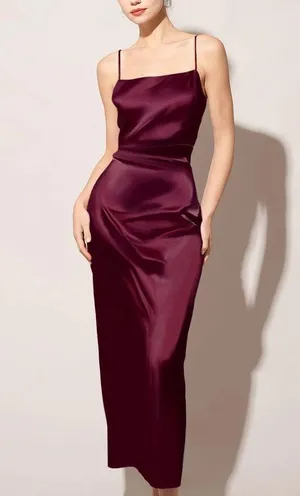 Rihoas The Red Back Slit Satin Sling Maxi Dress thumbnail 1