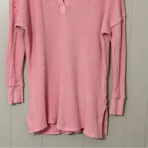 Free People We The Free Travis Waffle Knit Thermal Top Pink XS Oversized thumbnail 3