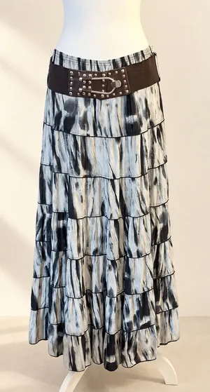 Metro Wear Tiered Maxi Skirt With Studded Belt Size L thumbnail 1