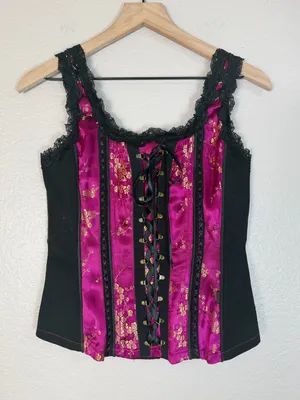 Tripp NYC Hot Topic Y2K Deadstock Brocade Magenta Corset Top NEW Medium thumbnail 1