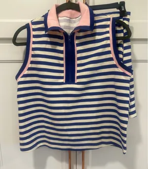 Blue White Striped 2 Piece Skirt Set Sleeveless tennis pickleball Small preppy thumbnail 1