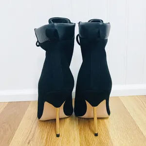GOOD AMERICAN Black Suede Stiletto Lace Up Ankle Boot Bootie Hiking Size 5.5 New thumbnail 6