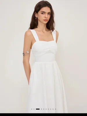 Cider Linen Blend Square Neck Shirred White Midi Dress XS NWT Cottagecore thumbnail 2
