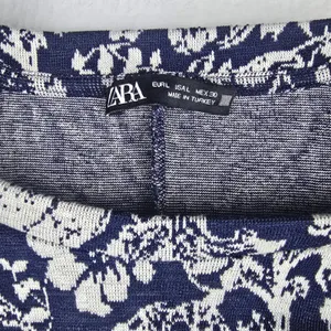 ZARA Floral Print Long‎ Sleeve Mini Dress Navy Blue White Puff Sleeve Large thumbnail 5
