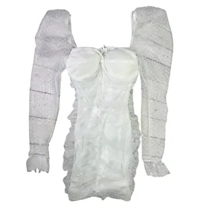 Selfie Leslie Like Lovers Hail Spot Mini Dress White Sweetheart‎ Puff Sleeve S thumbnail 3