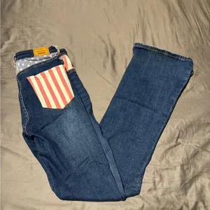 Ranch Dress’n Blue Boot Cut Jeans with American Flag Detail thumbnail 1