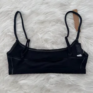 Skims Lightweight Cotton Logo Picot Scoop Bralette Soot Tonal XS thumbnail 6