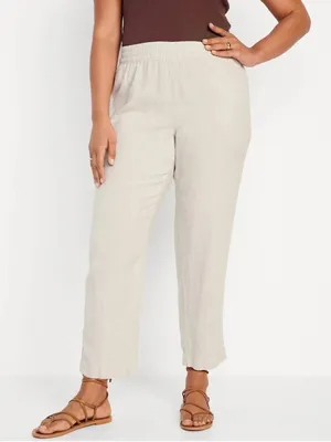 Old Navy Relaxed Linen Beach Pants Lounge Pants High Rise Straight Leg Beige Tan thumbnail 1