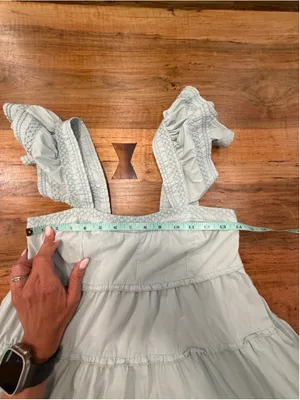 KARLIE Light Blue Cotton Smocked Tiered Ruffle Dress Midi Cottagecore Pockets M thumbnail 9