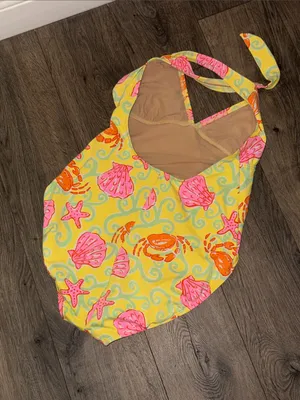 Lilly Pulitzer Yellow Seashell & Crab Halter One-Piece Swimsuit vintage thumbnail 2