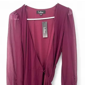 NWT Lulus | XS| My Whole Heart Burgundy Long Sleeve Wrap Dress Maxi Long New thumbnail 3