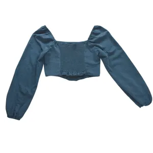 Kirious Los Angeles Teal Corset Crop Top Long Puff Sleeve Smocked Back Small thumbnail 3