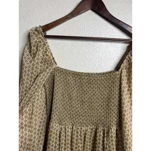 O.P.T Classic Smocked maxi Dress size XL Gold Metallic Square Neck Smocked thumbnail 7