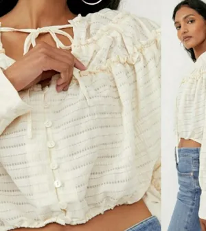 Free People Hailey Ivory Blouse Long Sleeve Crop thumbnail 10