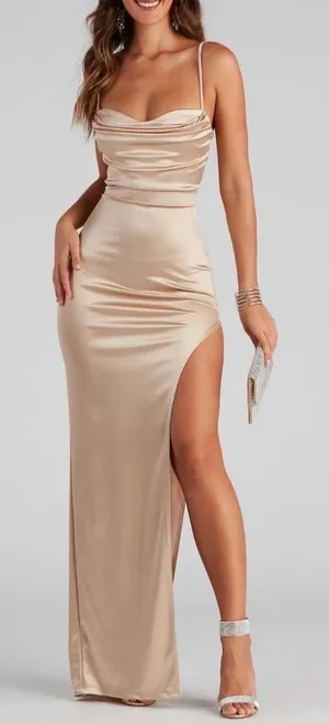 Satin Gold Windsor Dress thumbnail 1