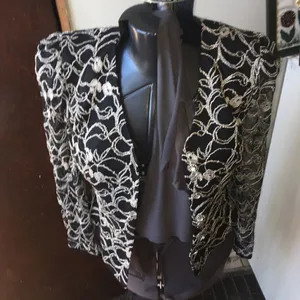 Cachet by Bari Protas black with cream embroidered floral blazer thumbnail 1