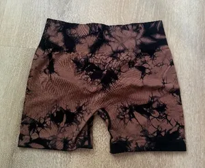 SHEIN Brown Black Tie-Dye Scrunch Workout Shorts M thumbnail 1