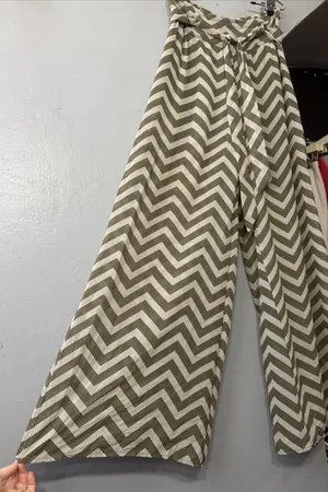 Heart Soul Wide Leg Sheer Chiffon Pants Size Medium Chevron Green Striped Flowy thumbnail 1