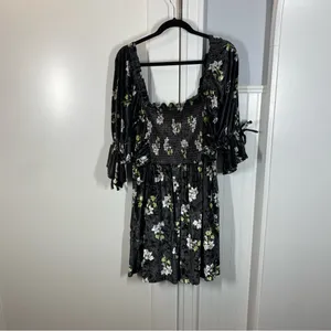 Anthropologie Hutch Velvet‎ Floral Mini Dress size xl black and green whimsical thumbnail 6