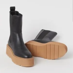 H&M black platform chunky mid calf boots size 5.5 thumbnail 1